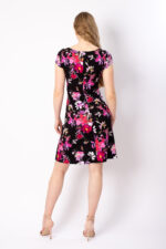 A-linien-Kleid Audrey mit exklusivem Blumenmuster auf schwarz von hinten