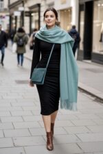 Sky Cashmere Winterschal in Aquamarin mit Clutch