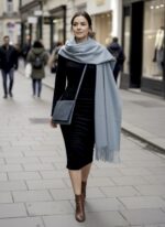 Sky Cashmere Winterschal in FadedDenim mit Clutch