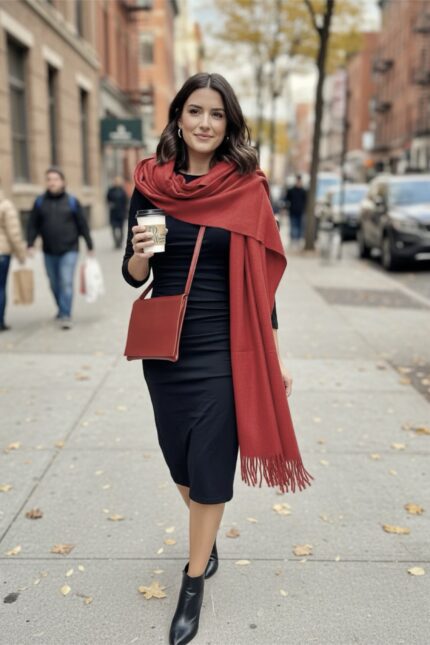 Sky Cashmere Winterschal in Terracotta mit Clutch in Terracotta