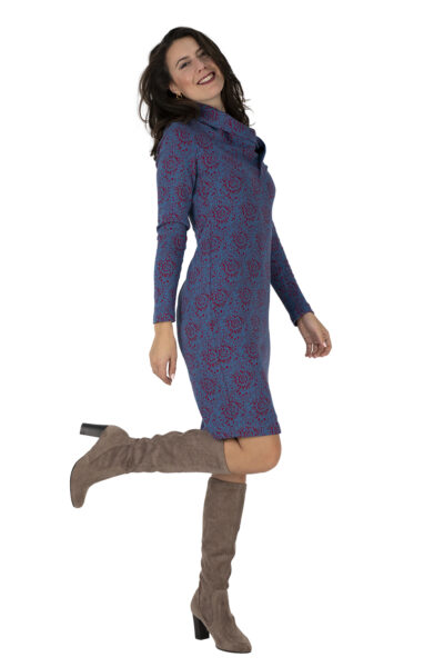 Kleid Gesa Jaquard blau-rot