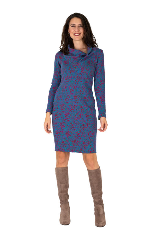 Kleid Gesa Jaquard blau-rot