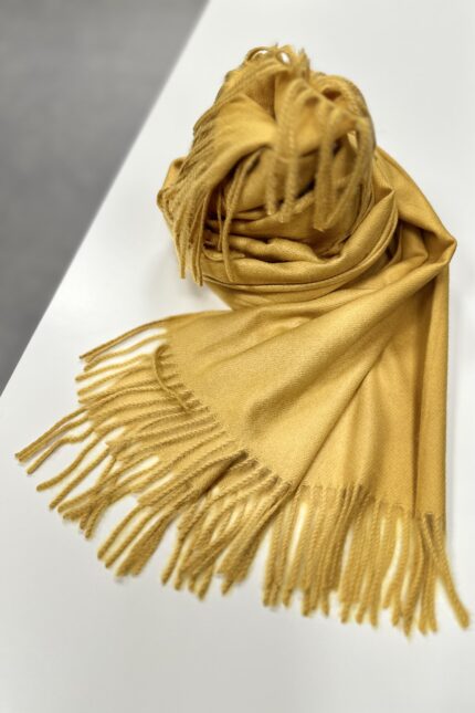 Dicker Sky Cashmere Winterschal mit Fransen in SenfGelb