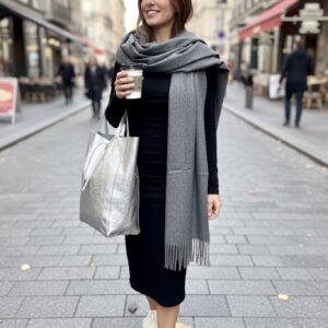 Sky Cashmere Winterschal in GreyMelange mit Shopper Madrid in Silver