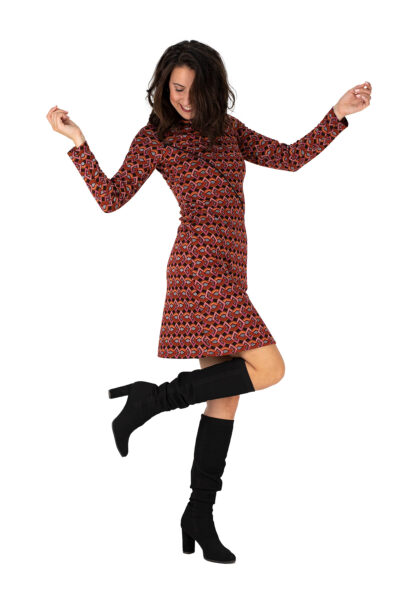 Kleid Jaqueline mit Retromuster rostrot