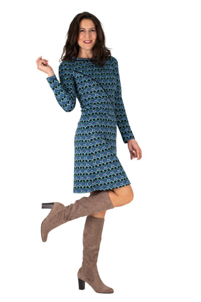 Kleid Jaqueline mit Retromuster blau