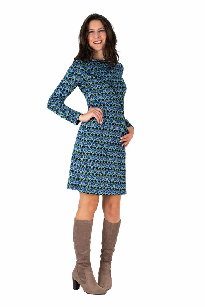 Kleid Jaqueline mit Retromuster blau