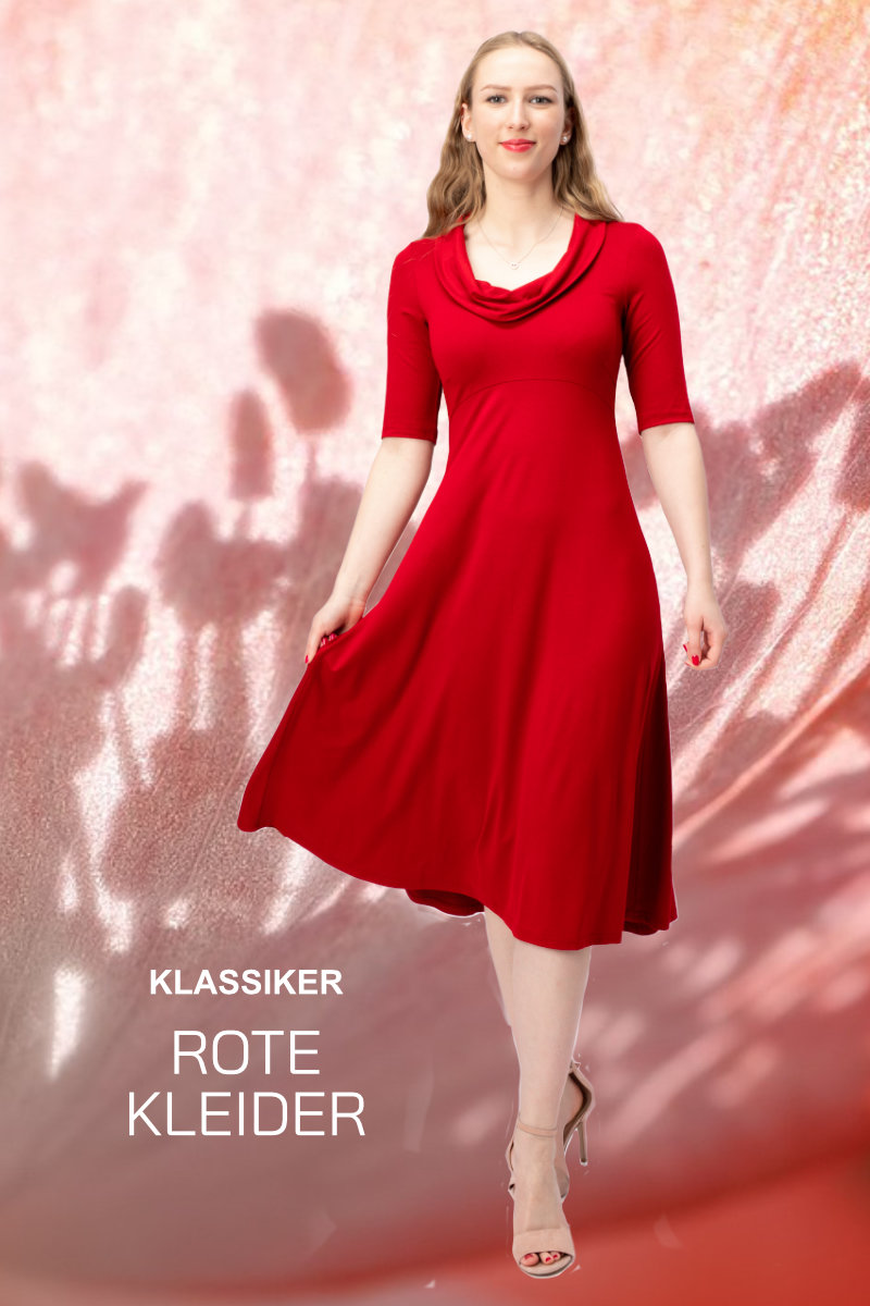 Frau trägt rotes Kleid