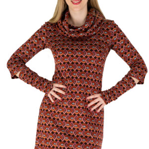 Kleid Lena mit großem Kragen in Retromuster Chili mit Wendestulpen