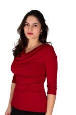 Elegantes Wasserfallshirt mit Dreiviertelarm aus Viskosejersey in rot. Fair Fashion.