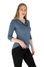 Fair Fashion, elegantes Wasserfallshirt Dreiviertelarm in Blaugrau