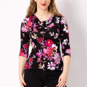 Fair Fashion, Shirt Liz mit weichem Wasserfallausschnitt in exklusivem Blütendruck SpringFlowerBlack