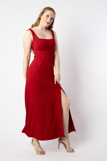 Langes, rotes Jerseykleid NIKITA mit Schlitz