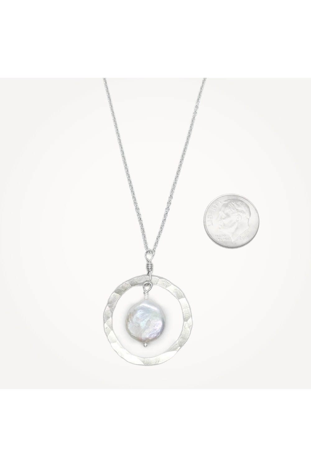 Organische Hoop Halskette Münze Perle • Sterling Silber 03