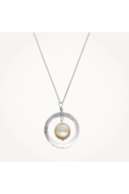 Organische Hoop Halskette Münze Perle • Sterling Silber 02