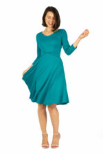 Schwingendes Tanzkleid Sabina mit Dreiviertel-Arm und Wendegürtel in türkis