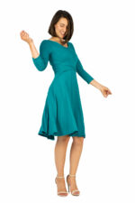 Schwingendes Tanzkleid Sabina mit Dreiviertel-Arm und Wendegürtel in türkisSchwingendes Tanzkleid Sabina mit Dreiviertel-Arm und Wendegürtel in türkis
