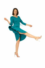 Schwingendes Tanzkleid Sabina mit Dreiviertel-Arm und Wendegürtel in türkis