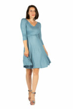 Schwingendes Tanzkleid Sabina mit Dreiviertel-Arm und Wendegürtel in blau