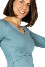 Schwingendes Tanzkleid Sabina mit Dreiviertel-Arm und Wendegürtel in blau