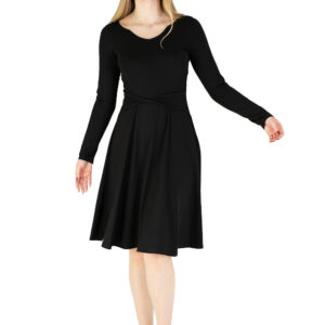 Schwingendes Tanzkleid Sabina mit langem Arm und Wendegürtel in Schwarz
