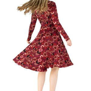 Schwingendes Tanzkleid Sabina-Langarm bordeauxrot gemustert