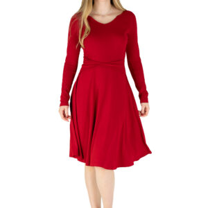 Schwingendes Tanzkleid Sabina mit langem Arm in Rot, von Vorne