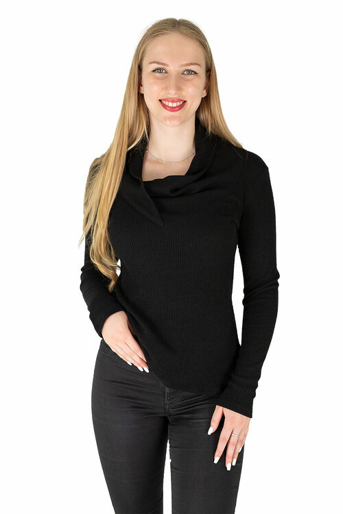 Shirt Klara mit asymmetrischem Kragen in weichem Rippenstrick Fb. Black