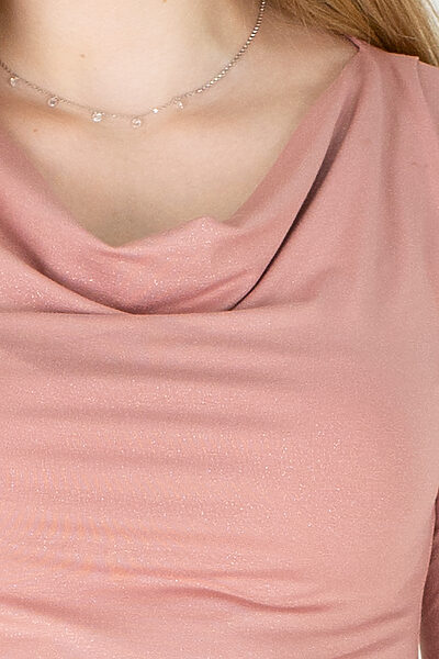 Fair Fashion, elegantes Wasserfallshirt Dreiviertelarm aus Viskosejersey mit dezentem Glitzerdruck, roséfarbe