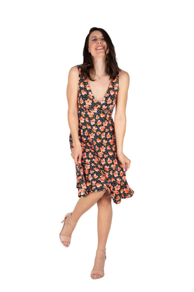 schwingendes Sommerkleid Sylvie in schwarz mit Mohnblumen